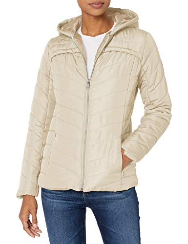 Pink Platinum Women's Water Resistant Hooded Quilted Puffer Jacket, Thistle, Medium