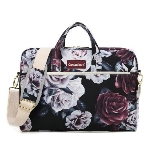 Canvaslove Red and White Rose Laptop Shoulder Messenger Bag Case With Rebound Bubble Protection for 15.6 inch-16 inch laptop