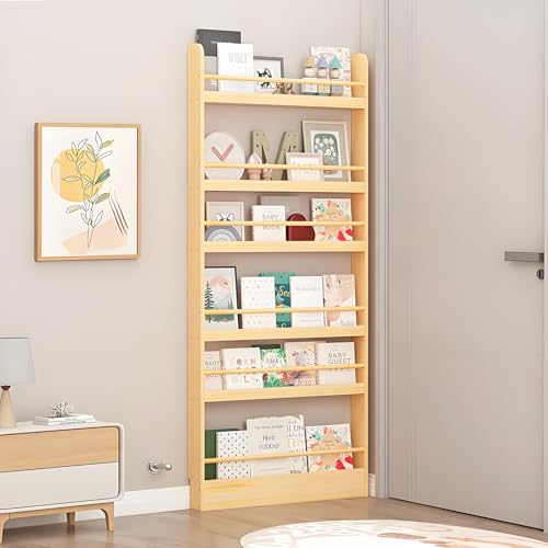 Tazyee Bookshelf, Tall Narrow Book Shelf, Behind Door 3-6 Tier Wall Bookcase for Bedroom, Living Room, Office, Space Saving Organizer for Kids’ Toys and Books Natural 6-shelf/19.7 x 3.9 x 70.2