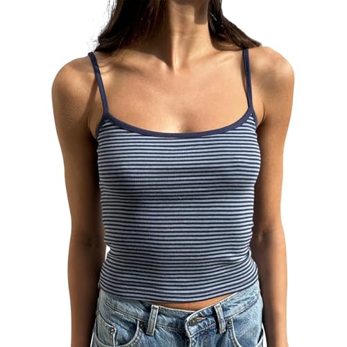 Women Y2K Stripe Print Camisole Preppy Spaghetti Strap Scoop Neck Tank Tops Aesthetic Sleeveless Crop Tops