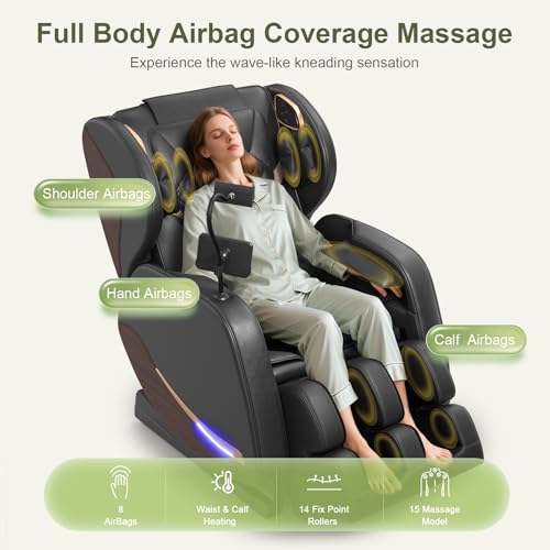 Poltrona Massaggianti Per Tutto Il Corpo Con Riscaldamento,14 Rulli Per Massaggio,Massaggio Piedi,8 Airbag, Altoparlante Bluetooth, Controller Touch Screen,Poltrona Massaggianteo Per Homer Theater - 7