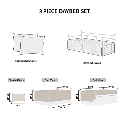 Image of Jarson 3 Piece Plaid Daybed Cover Set Twin Blue Gray White Patchwork Quilted Daybed Bedding Sets Double Side Cozy Sofa Daybed Cover with 2 Shams
