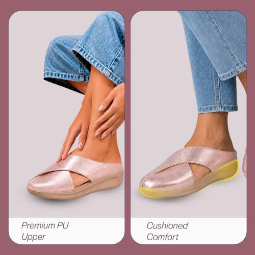 Image of FAUSTO Women Criss Cross Strap Design Perforated Slip On Shoes | Back Open Casual Shoes for Office, Outdoor, Party