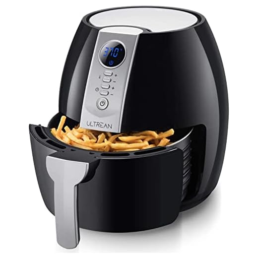 Ultrean Freidora sin Aceite, Freidora Aire 4-6L, Air Fryer con Pantalla LCD Digital, Sarten Antiadherente, Temperatura y Tiempo Ajustable, sin BPA ni PFOA (4L, Azabache)