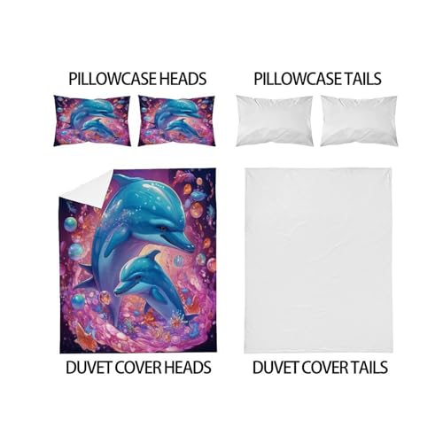 Parure de couette dauphins colorés couvre-lit microfibre luxe Super King