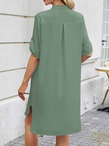 Image of PerZeal Womens Sexy V Neck Button Down Shirt Dresses Summer Short Sleeve Casual Loose Blouses & Button-Down Shifts Cover Ups