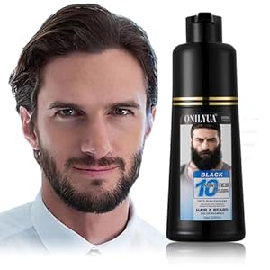 Men’s Beard Dye Black in 10 Mins, Instant Beard Color for Men Gray Mustache & Beard Coverage, 3 in 1 Long Lasting Beard Dye Shampoo, Gifts for Men Dad, Quick & Easy to Use
