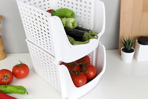 Skywin TidyFriend Plastic Stackable Storage Bins for Pantry - 4 Pack Oval Stackable Bins For Organizing Food, Kitchen, and Bathroom Essentials (White)