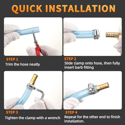 JmoJmexx 3/8 Brass Hose Barb Repair Kit, 3 Connectors & 6 Clamps