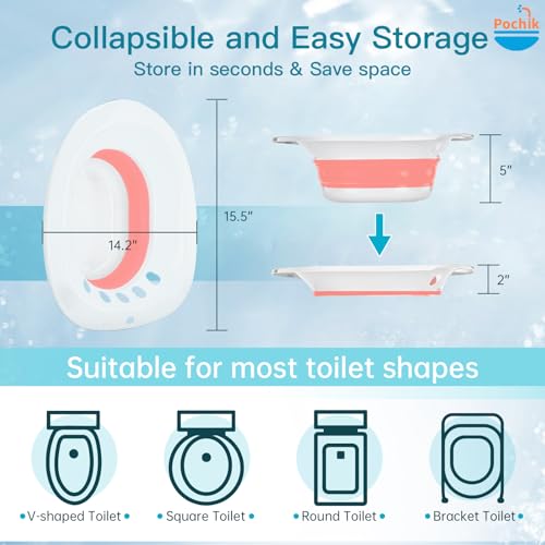 Pochik Electric Sitz Bath, Sitz Bath for Toilet Seat, Hemorrhoids and Postpartum Care Tub, Sits Bath Kit for Women, Automatic Flushing, Collapsible, Unisex