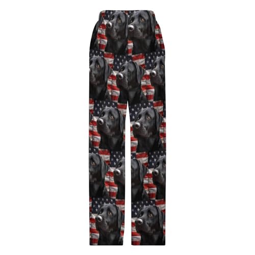 Black Labrador Lab Dog U.S.Flag Men's Pajama Pants Loose Fit Lounge Sleep Bottoms With Pockets3