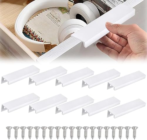 10 Piezas Tiradores Ocultos 80mm/3.15'Manijas de Gabinete Aleación de Aluminio Mango Oculto Blanco Estilo Moderno Muebles de Tiradores Ocultos para Invisible Armario Herrajes Gabinetes Cajones