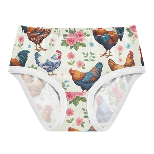 Colorful Chickens Pastel Pink Floral Panties Little Girl Toddler Underwear Floral Cotton Bright Kids Briefs Undies 2t