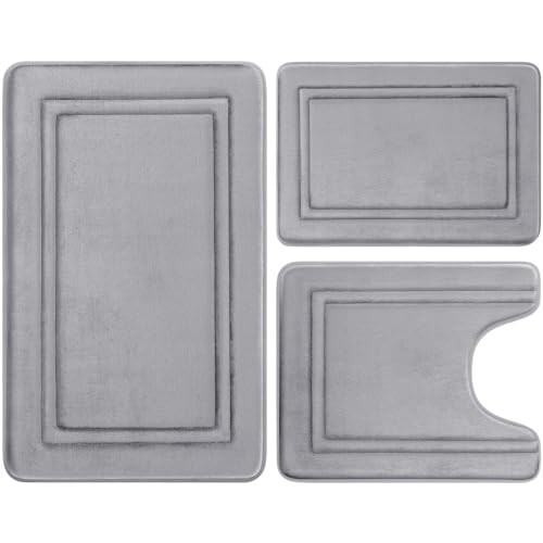 Lista de Tapetes para baños. 44 BYSURE - Tapete de baño de espuma viscoelástica, antideslizante, extra suave, absorbente, lavable a máquina, juego de 3 piezas para inodoro y lavabo de ducha