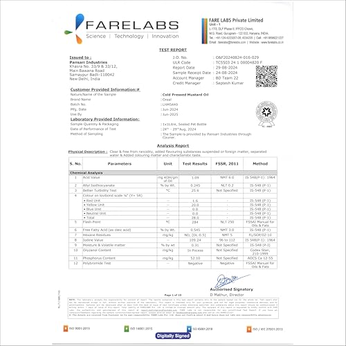 Image of Oreal Premium Kachi Ghani 100% Pure Mustard oil /Sarso Cooking Oil 1 Ltr (Pack of 2)|Good for Bones & Heart|Improve Functioning of Organs