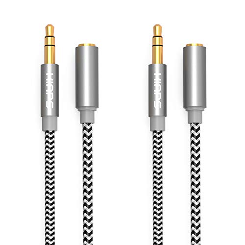 KINPS Audio Auxiliary Stereo Extension Audio Cable 3.5mm Stereo Jack Male to Female, Stereo Jack Cord for Phones, Headphones, Speakers, Tablets, PCs, MP3 Players and More (10ft/3m, Gray-2 Pack)