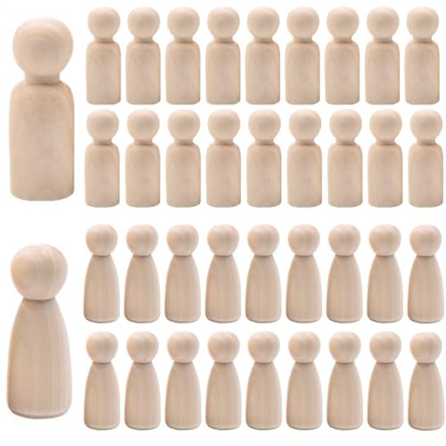 SWYZOR 50 Pièces Figurines En Bois Diy Pour Peindre Et Bricoler, CôNes De Jeu, Figurine en Bois, Figurines De Famille, PoupéEs à Peindre, CôNes En Bois Pour NoëL, Mariage, Anniversaire, Dekoration