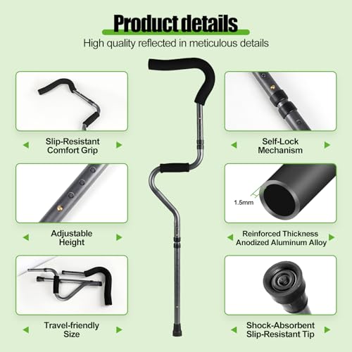 image for Ez2care Adjustable Folding Crutch, Metallic Grey - Universal Size 5'1