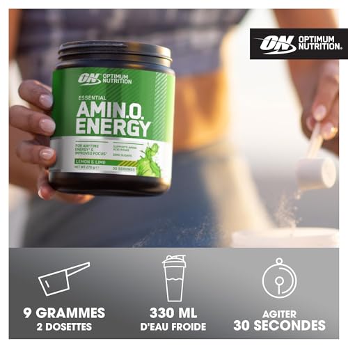 Optimum Nutrition Amino Energy Pre Workout en poudre, boisson énergisante avec acides aminés, BCAA, L-Glutamine et L-Leucine, complément vitamine C caféine, goût Orange, 30 portions, 270 g – Image 5