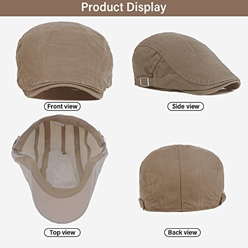 Meioro Men's Newsboy Hat Flat Cap Ivy Cotton Adjustable Cabbie Driving Hats Gatsby Irish Hunting Beret Caps (2 Pack, Light Khaki+Beige) #TOP2