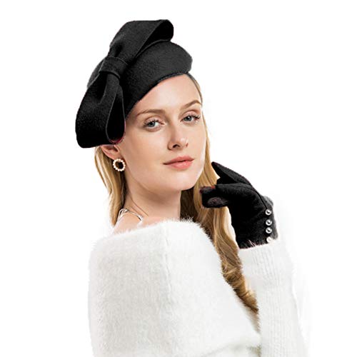 F Fadves Wool Felt Fascinator Winter Women Pillbox Hat Bowknot Fedoras Black #TOP1