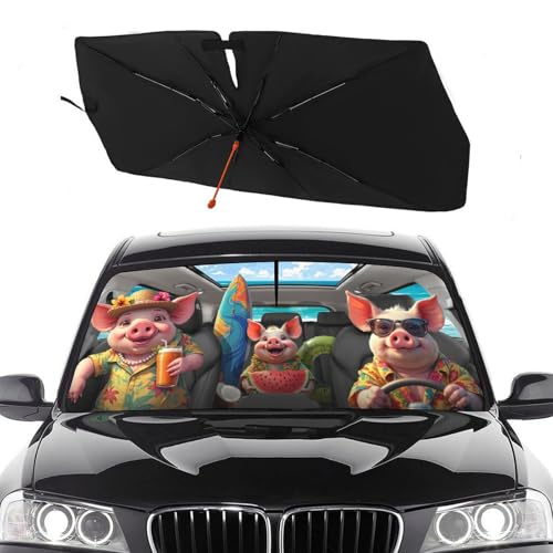 Socira Funny Pig Car Windshield Sunshade Umbrella Foldable Umbrella