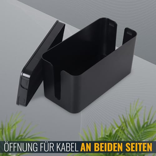 RICOO Kabelbox, Kabelmanagement Box Z2301-B, Kabel Organizer Box 23,5 x 11,5 x 12 cm, Aufbewahrungsbox zum Verstecken von Steckdosenleisten, Adaptern und Kabeln, Kabelsammler, Schwarz