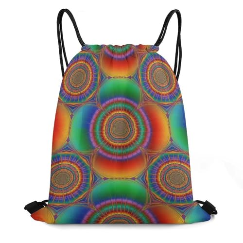 Image of Travel Drawstring Backpack Theft Proof Cinch Sack Water Resistant Sackpack for Camping Hiking Outdoor Sports, Spiral Psychedelic Tie Dye Rainbow Bags