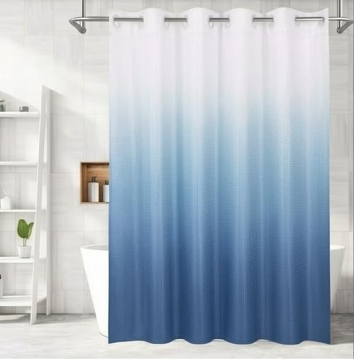 Image of HOMETHREADS Embrace Luxury with Our 6-Feet Long Premium Polyester Shower Curtain with 12 Hooks for a Lavish Bathroom Ambiance | Stylish, Splendid, and Perfectly Sized (White Shade Blue, 180x200cm)
