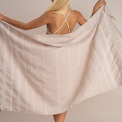 Hencely Turkish Beach Towels 37X68 Inch Oversized Sand Free Quick Dry Light Travel Large Pool & Beach Essential Striped 100% Cotton Bath Towel Gifts (Beige) #TOP1