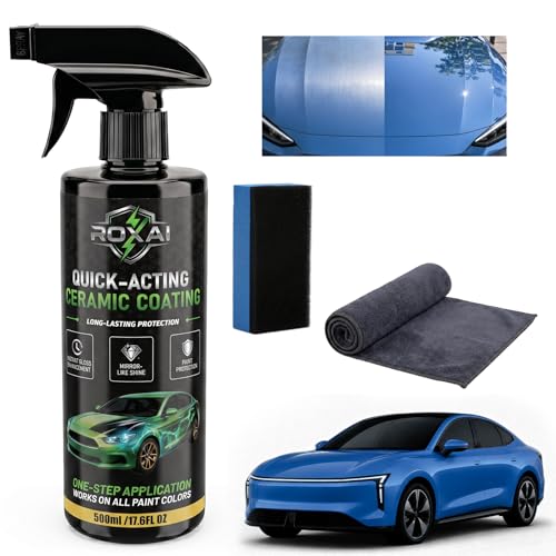 ROXAI Car Coating Spray, 17.6 oz Hydrophobic Ceramic Spray Wax for Paint Protection, Quick Detailer Waterless Wash & Sealant, Adds Gloss & Smoothness, Long-Lasting Shine for Cars, Trucks, SUVs