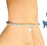 Silver Colour Round Beads With Star Charm Stretchable Bracelet