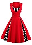 Nihsatin Women's 1950s Vintage Sleeveless Swing Pinup Party Classy Dress Red