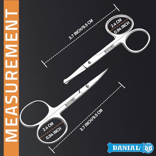 Image of DANIAL Eyebrow Scissors, Small Scissors for Men and Women - Curved and Rounded Nose Hair Scissors for Grooming Mustache, Beard, Eyelashes, Ear Hair Trimming- Professional Stainless Steel - Silver