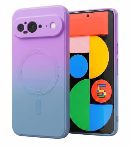 Image of amazon basics Gradient Mag-Safe Case for Google Pixel 9 | Soft Silicone Shockproof Cover with Camera Protection | Slim Lightweight Design | Smooth Touch & Durable - Purple & Gray