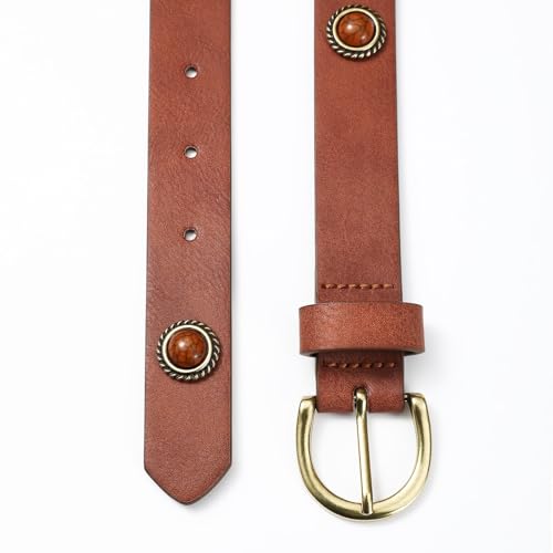 Women's Brown Rivet Belt with Gold Buckle Punk Studded Belt for Jeans Pants Dresses3