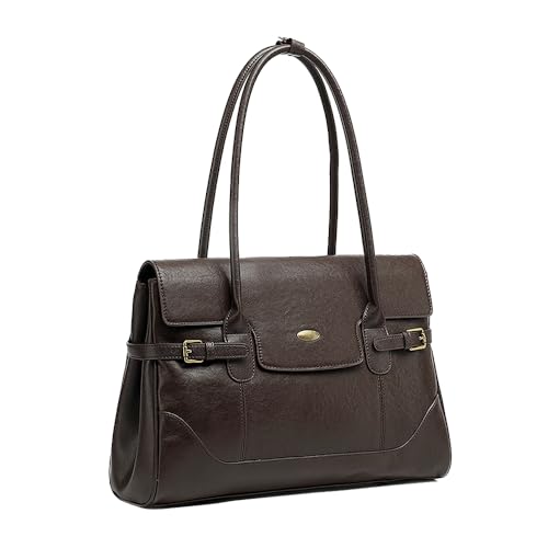 Sac fourre-tout femme en cuir pleine fleur véritable marron foncé vintage