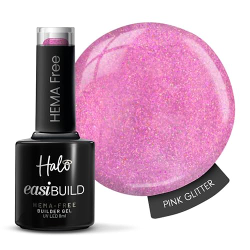 Halo Easibuild Builder's Gel - 8ml Pink Glitter. UV/LED Nail Repair. Hema Free Gel For Nail Art
