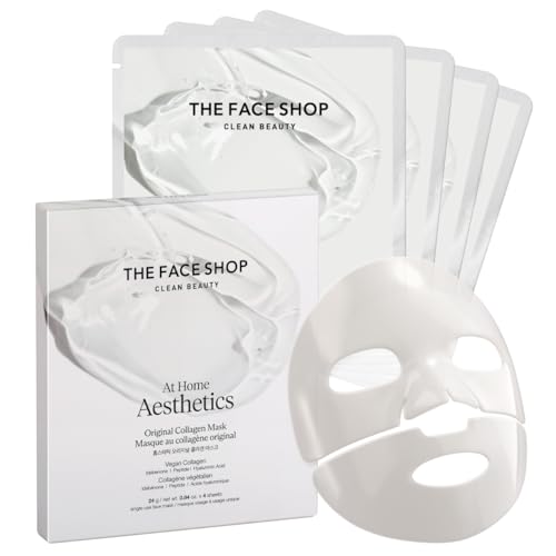 THE FACE SHOP Original Vegan Collagen Face Mask, Korean Glass Skin Essential, Peptide Hydrogel Mask for Firming & Skin Elasticity, Moisturizing, 4EA