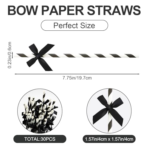 JEPELUS 30 pitillos desechables de papel biodegradables negro con lazo miniatura 2