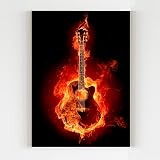 Placa decorativa violão de fogo música arte mdf 20x29 A4