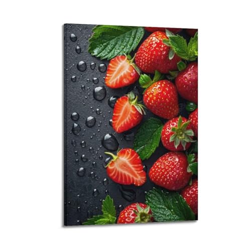 Décoration murale fraises fraîches biologiques ZHOUKEG 60x90cm tableau artistique moderne