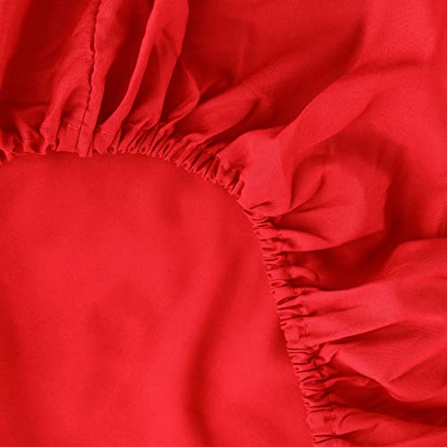 Image of Ghooss Full Size Fitted Sheet Soft,Single Fitted Deep Pocket Sheet,Wrinkle,Fade and Stain Resistant,1 Pack,Red