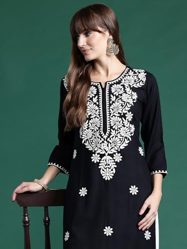 Image of INDO ERA Womens Straight Embroidered Chikankari Kurta