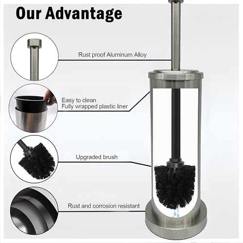 Image of Brushed Nickel Toilet Bowl Brush with Holder, Durable Bathroom Cleaning Tool, Modern Design for Easy Toilet Maintenance, Bathroom Cleaner Brush for Efficient Cleaning and Hygiene