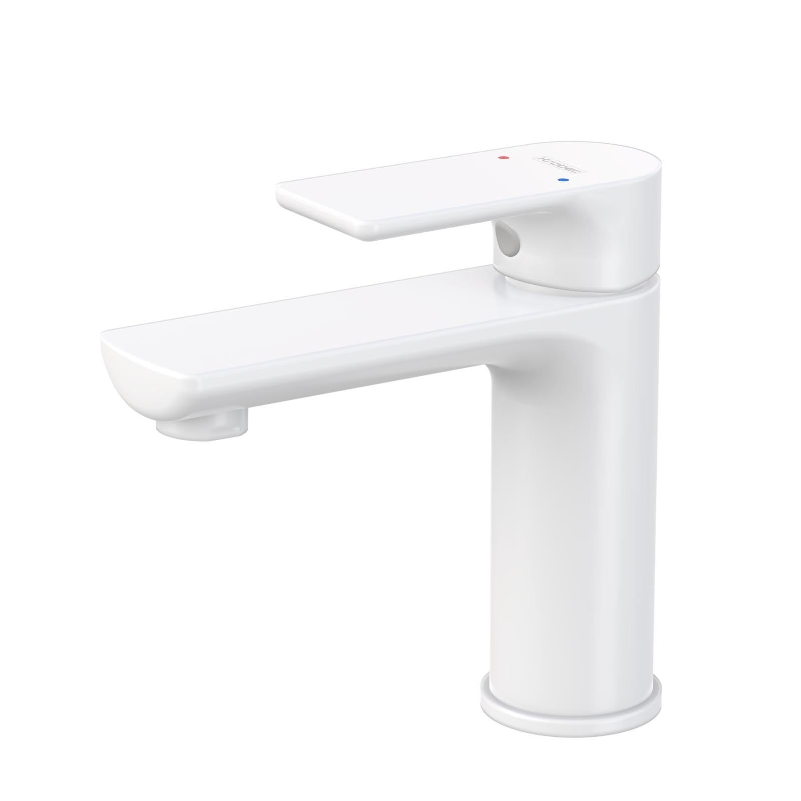 Krobec Einhebelmischer wasserhahn bad,waschtischarmatur mit Wassersparfunktion,wasserhahn gäste wc,Waschbecken wassersparend,Messing,Keramikventileinsatz(Mattweiß).