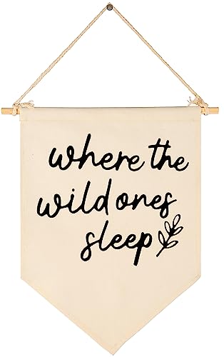 Image of GEANHIL 'Where The Wild Ones Sleep' Natural Beige Banner - Wall Decor Gift for Nursery Bedroom Kids' Room, New Year, Christmas, Birthday