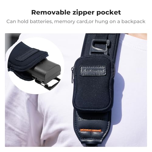 Image of K&F CONCEPT Camera Neck Strap for Photographers, Soft Neoprene Adjustable Shoulder Belt with Zipped Pockets