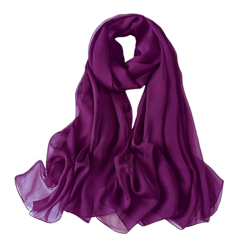 Lina & Lily Foulard en mousseline de soie froissée pour femme - Printemps été - Transparente - Soyeux et léger, Rouge-violet, Taille unique