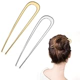 2Pcs French Hair Pin for Women, 5.5 Inch U-Shaped Metal Hair Clips for Buns, French Twist and Updos, Thick/Long Hair Accessories, Secure Hold(Gold, Silver)